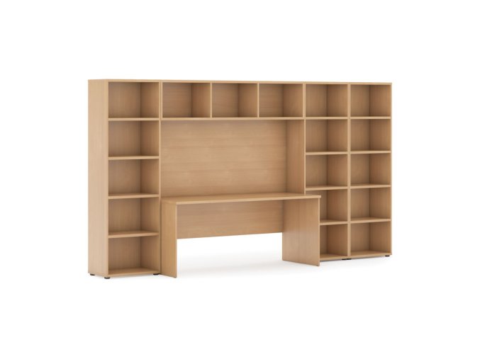 Sestavy knihoven INTEGRO se stolem, nižší/širší, 3350 x 700/400 x 1923 mm, buk