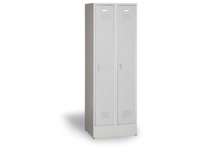 Plechová šatní skříňka ECONOMIC na soklu, šedé dveře, cylindrický zámek
