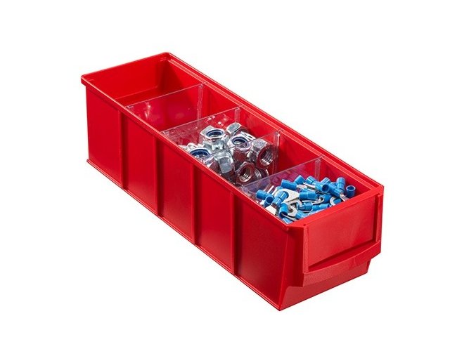 Plastový regálový box ShelfBox typ A - 91 x 300 x 81 mm, 16 ks, červený