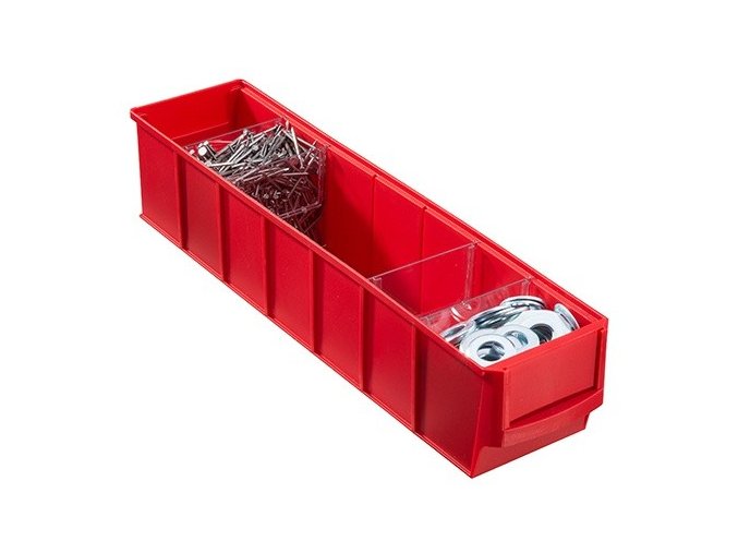 Plastový regálový box ShelfBox typ B - 91 x 400 x 81 mm, 16 ks, červený
