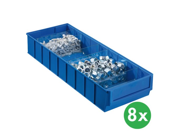 Plastový regálový box ShelfBox typ F - 183 x 500 x 81 mm, 8 ks, modrý