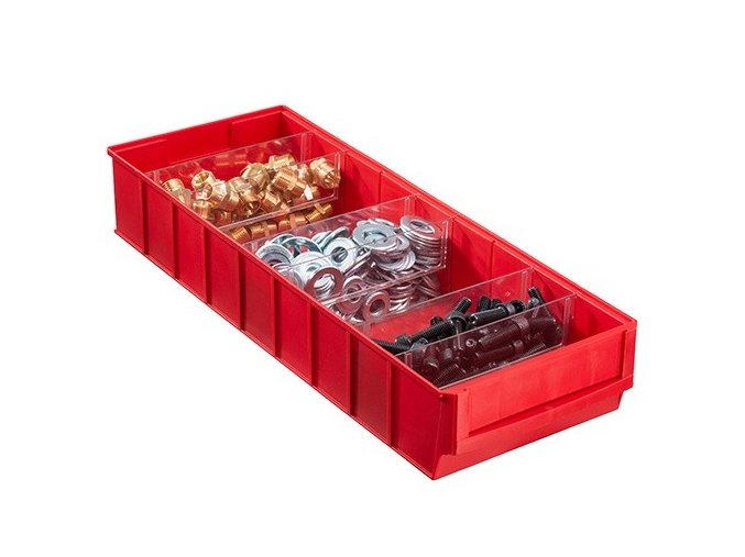 Plastový regálový box ShelfBox typ F - 183 x 500 x 81 mm, 8 ks, červený