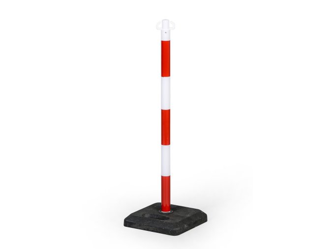 zahrazovaci plastovy sloupek se zakladnou vyska 870 mm cervena bila 116869