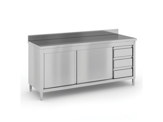 nerezovy pracovni stul se skrinkou a zasuvkami 1800 x 600 x 850 mm 93948