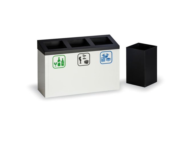 Odpadkový koš na třídění odpadu, 3x9 l, kovový