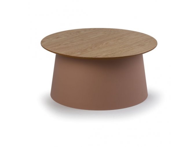 Plastový kávový stolek SETA s dřevěnou deskou, průměr 690 mm, cihlový