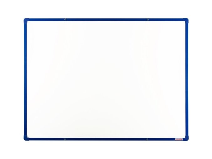 Bílá magnetická popisovací tabule s keramickým povrchem boardOK, 1200 x 900 mm, modrý rám