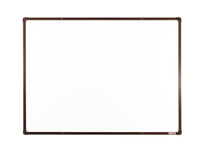 Bílá magnetická popisovací tabule s keramickým povrchem boardOK, 1200 x 900 mm, hnědý rám