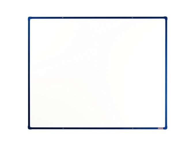 Bílá magnetická popisovací tabule s keramickým povrchem boardOK, 1500 x 1200 mm, modrý rám