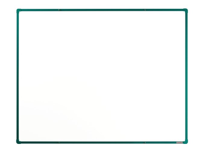 Bílá magnetická popisovací tabule s keramickým povrchem boardOK, 1500 x 1200 mm, zelený rám