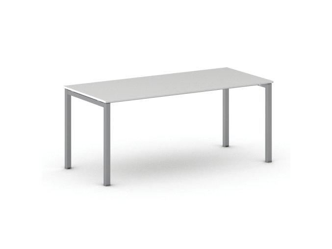 Jednací kancelářský stůl PRIMO SQUARE, 180x80 cm, šedostříbrná podnož, bílá