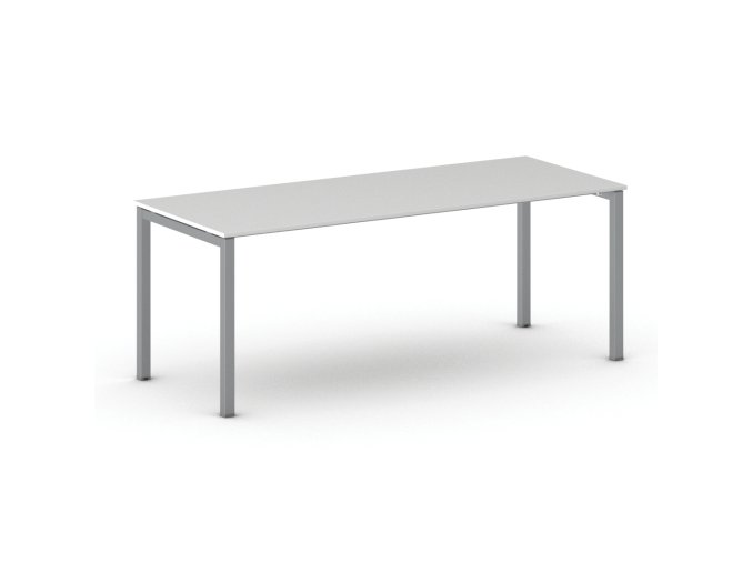 Jednací kancelářský stůl PRIMO SQUARE, 200x80 cm, šedostříbrná podnož, bílá