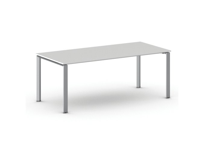 Jednací kancelářský stůl PRIMO INFINITY, 200x90 cm, šedostříbrná podnož, bílá