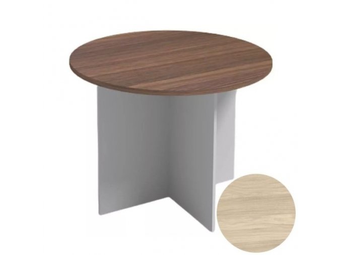 Jednací stůl s kulatou deskou PRIMO FLEXI, průměr 1000 mm, bílá / dub přírodní