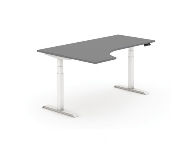 Výškově nastavitelný stůl, elektrický, 625-1275 mm, ergonomický levý, deska 1800x1200 mm, grafit, bílá podnož