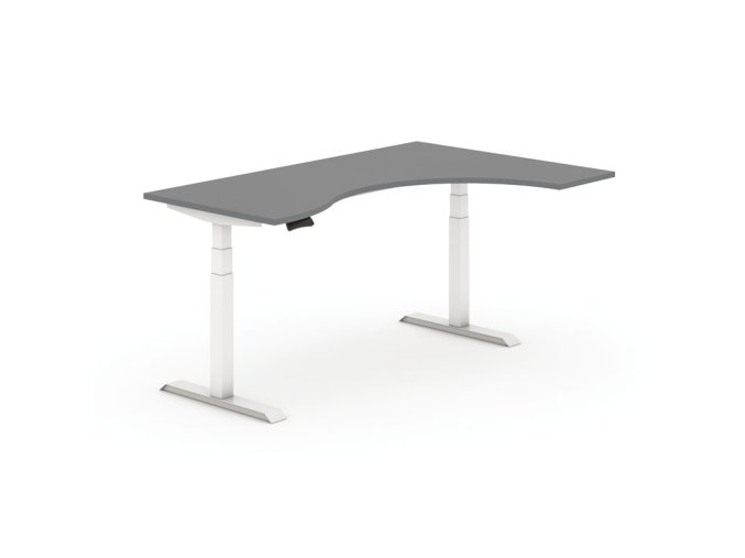 Výškově nastavitelný stůl, elektrický, 625-1275 mm, ergonomický pravý, deska 1800x1200 mm, grafit, bílá podnož