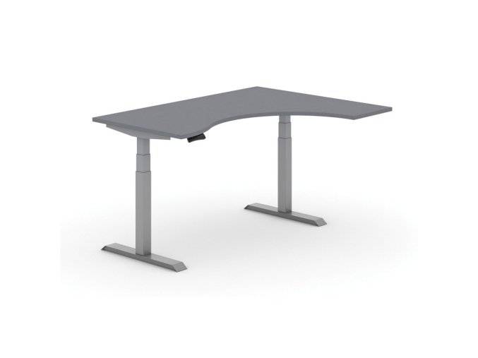 Výškově nastavitelný stůl PRIMO ADAPT, elektrický, 1600 x 1200 x 625-1275 mm, ergonomický pravý, grafit, šedá podnož