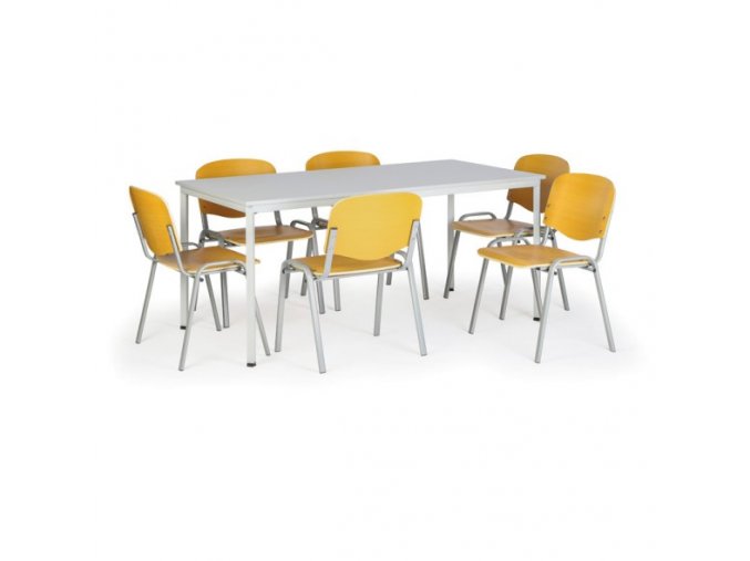 Jídelní stůl, 1600x800 mm + 6 dřevěných židlí ISO