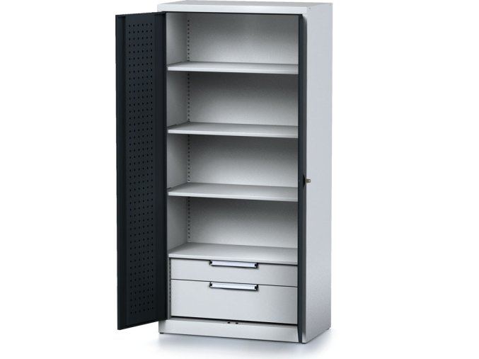 policova dilenska skrin 2 dverova mechanic 3 police 2 zasuvky 920 x 500 x 1950 mm antracitove dvere 17182
