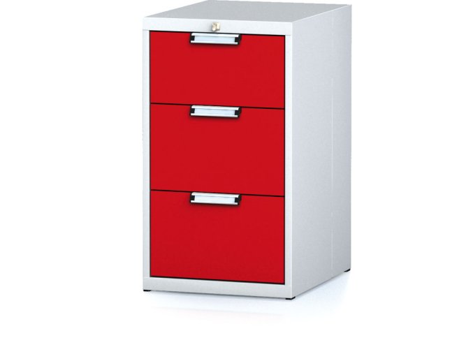 Dílenský zásuvkový box na nářadí MECHANIC, 3 zásuvky, 480 x 600 x 840 mm, červené dveře