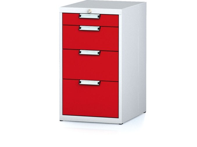 Dílenský zásuvkový box na nářadí MECHANIC, 4 zásuvky, 480 x 600 x 840 mm, červené dveře