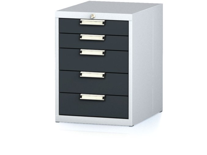 Dílenský zásuvkový box na nářadí MECHANIC, 5 zásuvek, 480 x 600 x 662 mm, antracitové dveře
