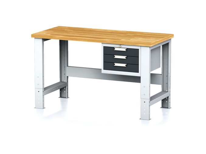 Nastavitelný dílenský stůl MECHANIC I ,závěsný box na nářadí, 3 zásuvky, 1500x685x700-1055 mm, antracitové dveř