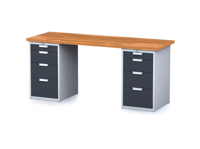 dilensky stul mechanic i se 2 zasuvkovymi dilenskymi boxy na naradi misto nohou 8 zasuvek 2000 x 685 x 880 mm antracitove dvere 23352