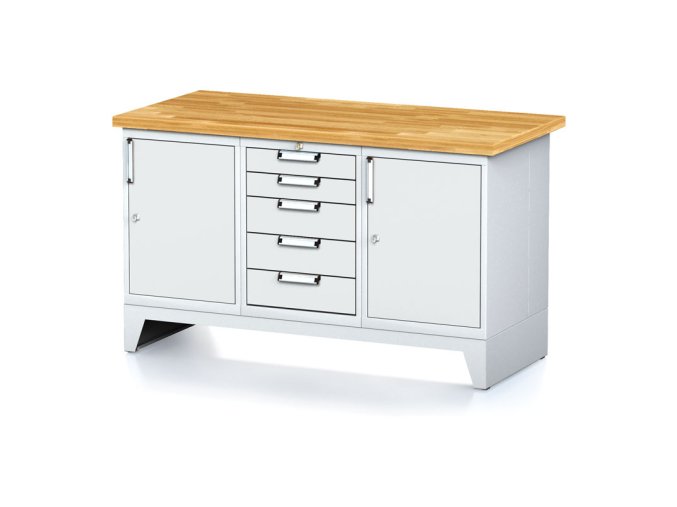 dilensky stul mechanic i 2 skrinky a zasuvkovy box na naradi 5 zasuvek 1500x685x880 mm sede dvere 17925