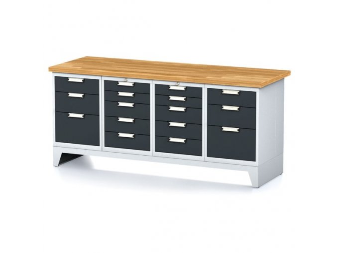Dílenský stůl MECHANIC I, 2x 5 zásuvkový box a 2x 3 zásuvkový box na nářadí, 16 zásuvek, 2000x700x880 mm, antracitové dveře
