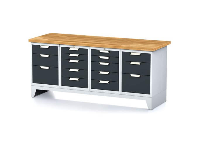 dilensky stul mechanic i 2x 5 zasuvkovy box a 2x 3 zasuvkovy box na naradi 16 zasuvek 2000x685x880 mm antracitove dvere 17949