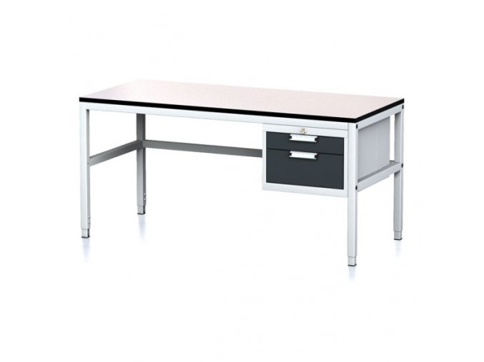 Nastavitelný dílenský stůl MECHANIC II, 2 zásuvkový box na nářadí, 1600x700x745-985 mm, šedá/antracit