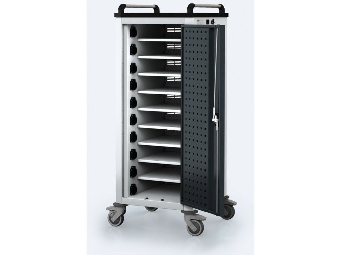 pojizdny nabijeci vozik pro notebooky a tablety 10 prihradek seda antracit 17583