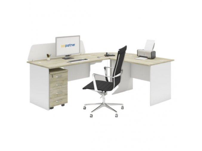 Kancelářský pracovní stůl s kontejnerem MIRELLI A+, typ E, bílá/dub sonoma