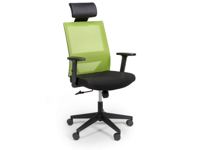 Kancelářská židle se síťovaným opěrákem WOLF, nastavitelné područky, plastový kříž, zelená