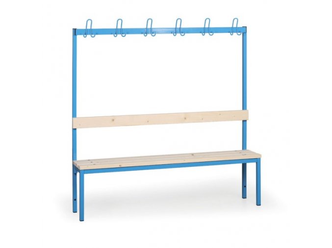 Šatní lavice s věšákem, sedák - latě, délka 1500 mm, modrá
