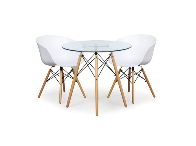 Skleněný stůl VIDRIO + 2x jídelní židle NORDY X, bílá