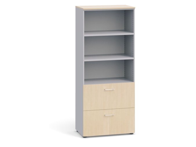 Kancelářská skříň PRIMO se zásuvkami na závěsné složky, 1781 x 800 x 420 mm,  šedá / bříza
