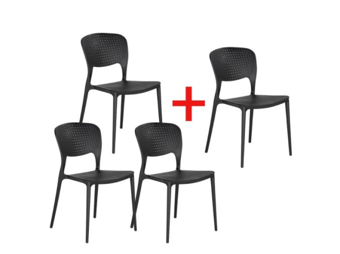 Plastová jídelní židle EASY 3+1 ZDARMA, černá