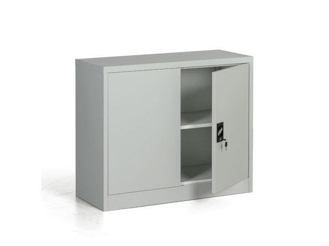 kovova spisova skrin demontovana 1 police 950 x 800 x 400 mm seda 27015