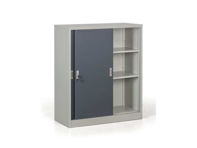 kovova skrin s posuvnymi dvermi demontovana 2 police 1000 x 1200 x 450 mm tmave seda 27050