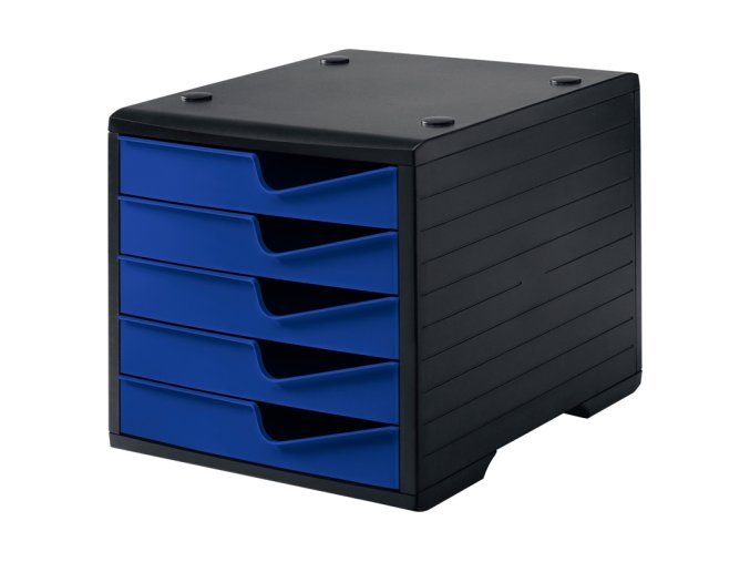 Třídící box, 5 zásuvek, černá/modrá