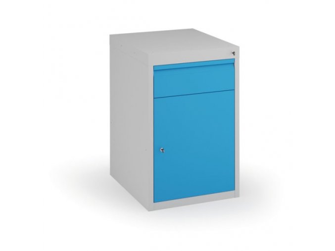 Podstavný dílenský box na nářadí s dveřmi a zásuvkou KOVONA, bez polic, 800 x 480 x 610 mm