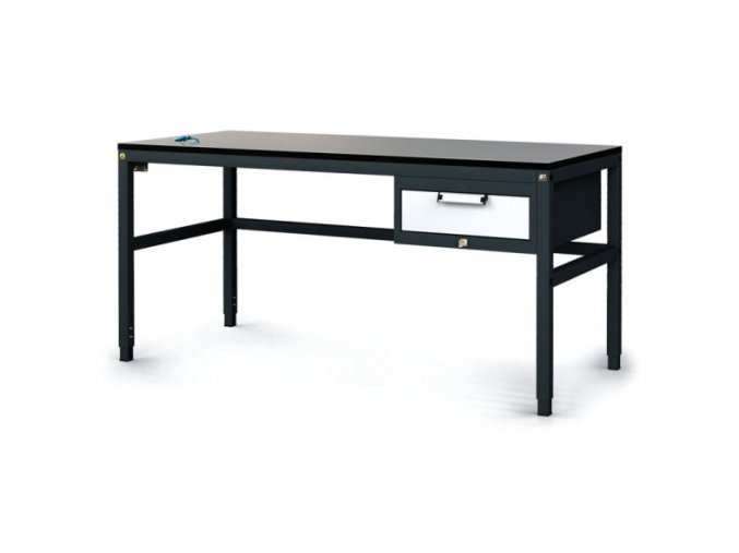 Antistatický dílenský ESD stůl, 1 zásuvkový box na nářadí, 1600x800x745-985 mm