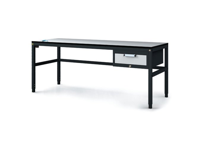 Antistatický dílenský ESD stůl, 1 zásuvkový box na nářadí, 1800x800x745-985 mm