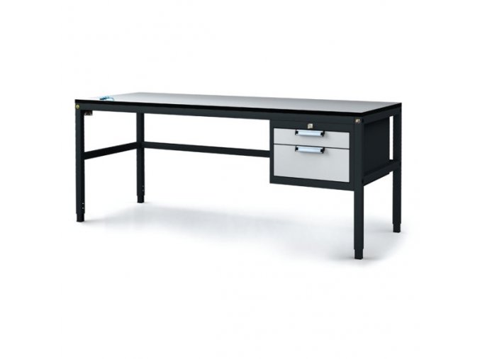 Antistatický dílenský ESD stůl, 2 zásuvkový box na nářadí, 1800x800x745-985 mm