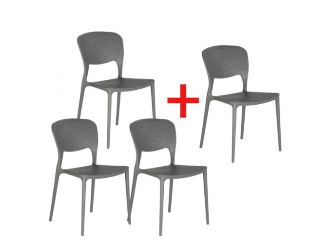 Plastová jídelní židle EASY II 3+1 ZDARMA, šedá