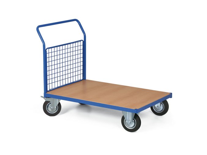 plosinovy vozik s dratenou vyplni madla 750x500 mm nosnost 200 kg kola 125 mm s cernou pryzi 34055