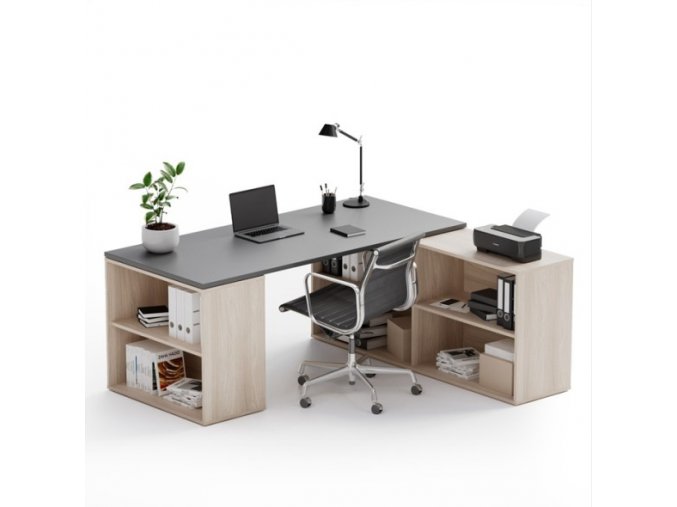 Kancelářský psací stůl s úložným prostorem BLOCK B01, dub přírodní/grafit