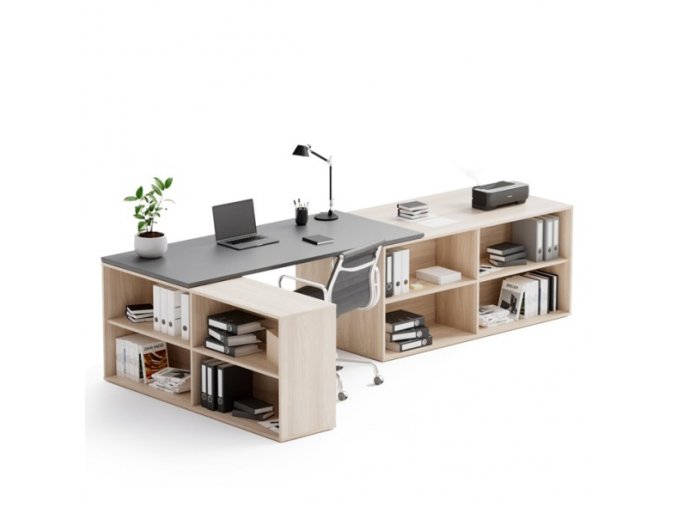 Kancelářský psací stůl s úložným prostorem BLOCK B02, dub přírodní/grafit